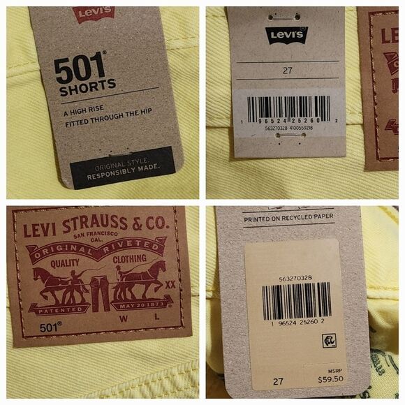 ☔️🔸️NWT Levi's 501 Yellow High Rise Button Fly Denim Shorts Size 4/27 - Picture 10 of 11